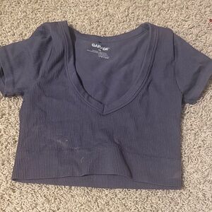 Garage Deep Blue Ribbed V-Neck Top